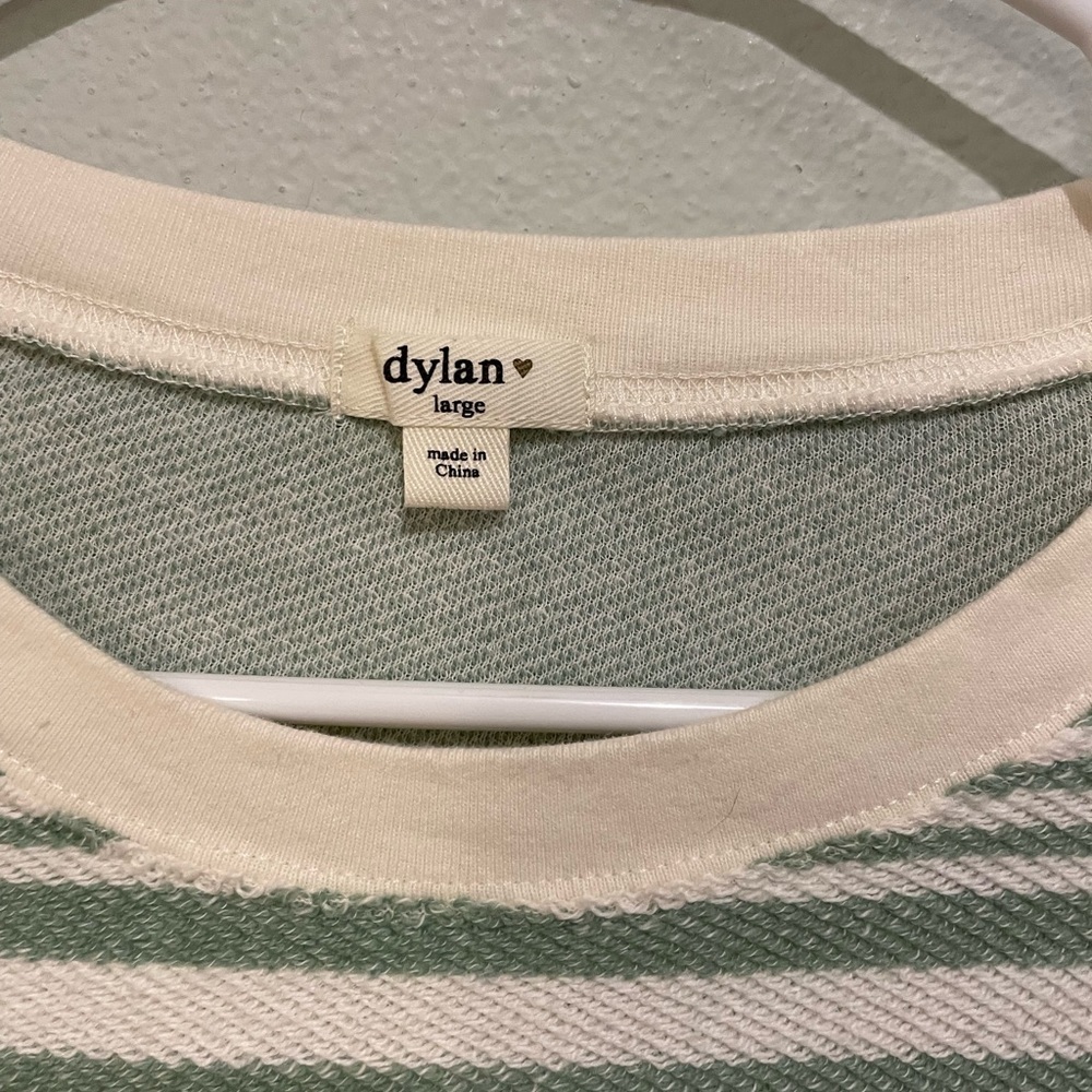 Lightweight 100% Cotton Sweater by Dylan. Sage green and Cream Stripe. S… - Picture 3 of 5
